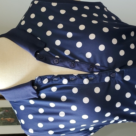 Nike‎ golf top. Dri-fit, size medium. Navy with white polka dots. Excellent. - Picture 2 of 11
